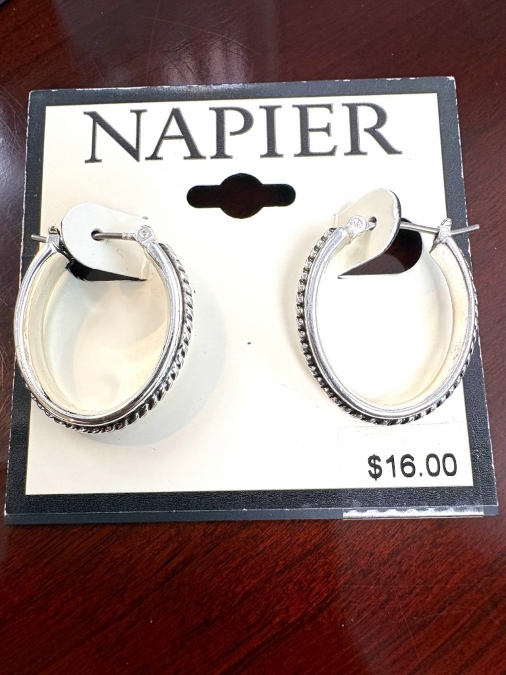 Napier Twisted Rope Silver Tone Hoop Earrings